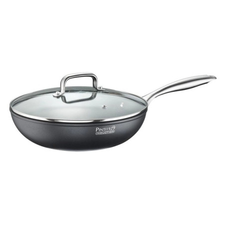 Pinti1929 ST1 – Wok Ø28 cm in Forged Aluminum with Non-Stick Coating and Glass Lid | Made in Italy