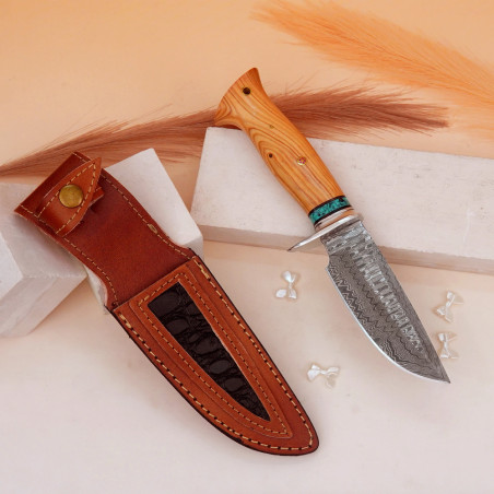 Ручной работы нож 10" Damascus Steel Knife + кожаные ножны | Дамасская сталь 300 слоёв