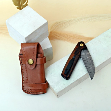 7.5" Damaskuse taskunuga | Kiirlahtuv laagrikuullaager, nahast tupp