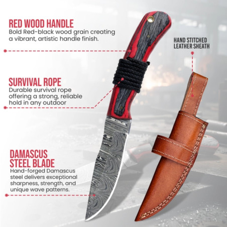 9.0" käsitsi valmistatud damaskuse terasest nuga nahktupe ja puidust komposiitkäepidemega